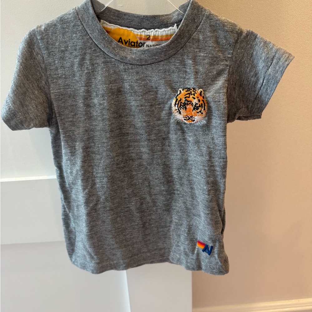 Aviator Nation Gray Kids T-Shirt with Tiger Patch
